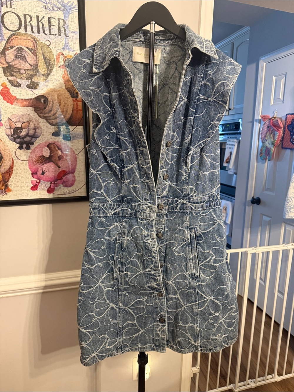 Ramy Brook Blue Denim Dress with White Stitching